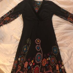 Reborn Black Floral Long Sleeve Dress Size Large